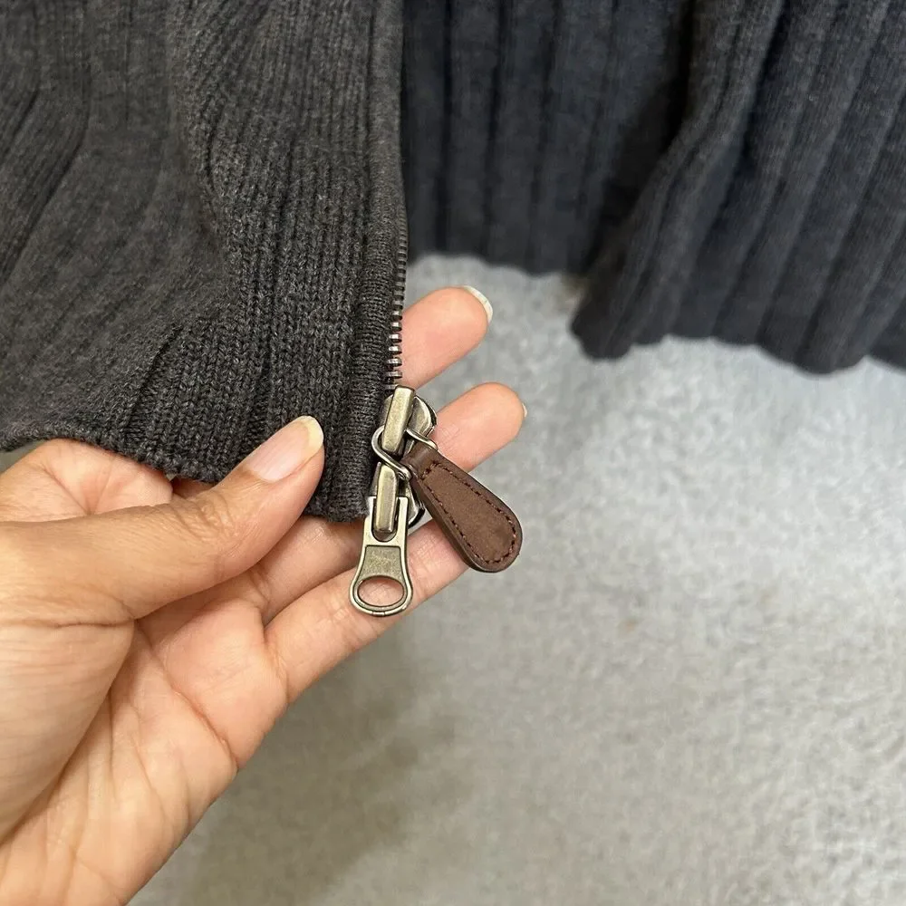 J Crew Sweater Mens XL Gray Full Zip Mock Neck Heavyweight Ribbed Knit‎ Casual